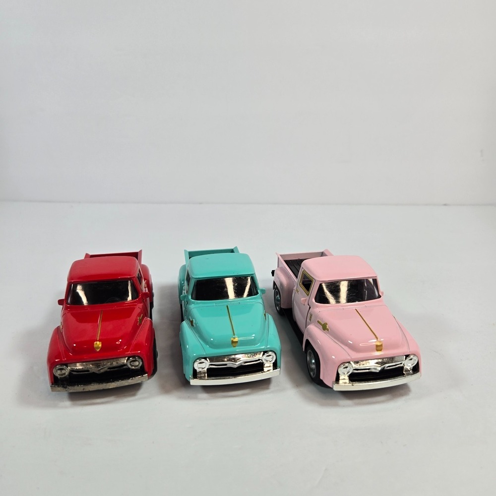 Diecast Pickup Trucks Lot of 3 Pink Teal Red Classic Style